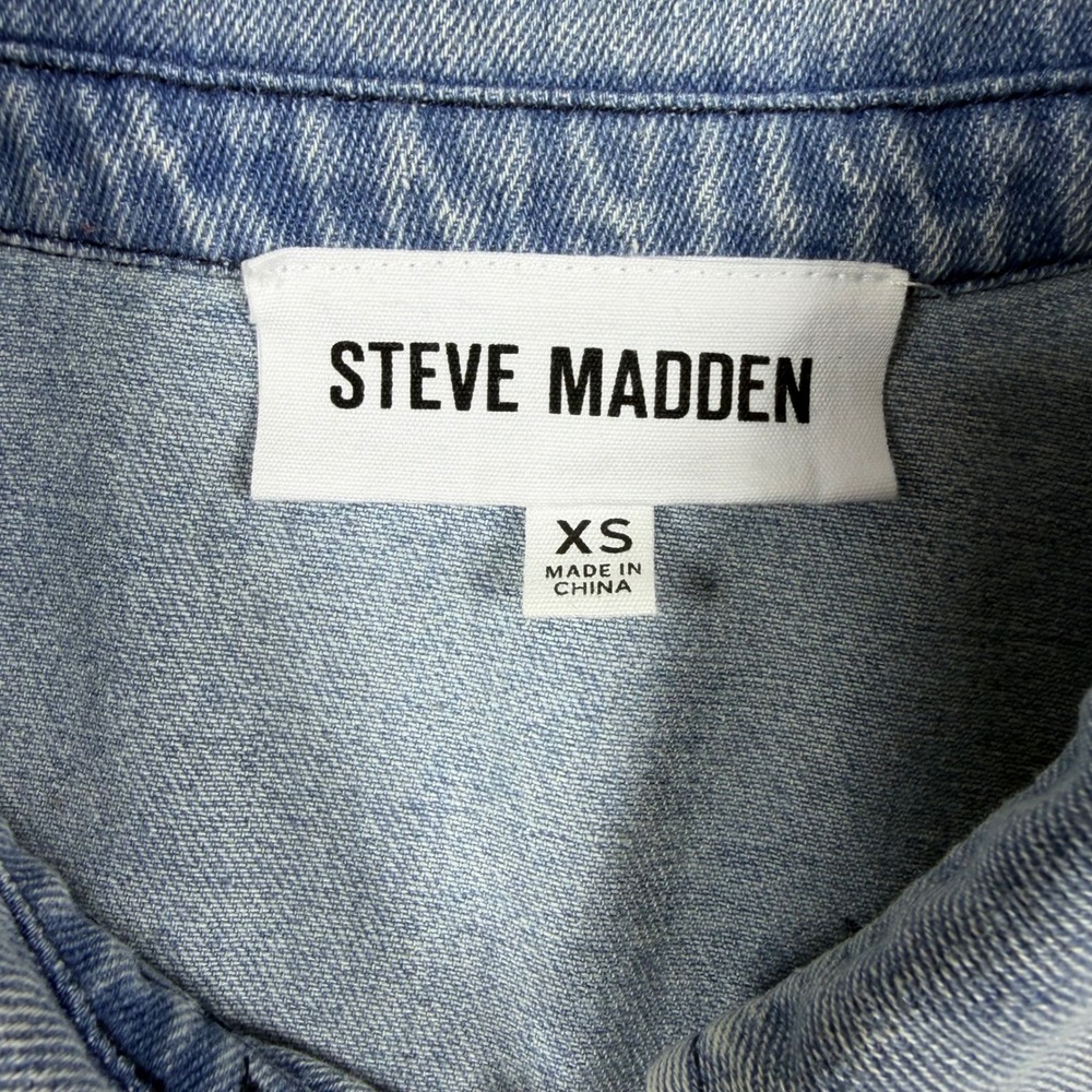 Steve Madden Womens Light Wash Diamond Quilted Denim Shacket Shirt Jacket XS - Picture 4 of 6